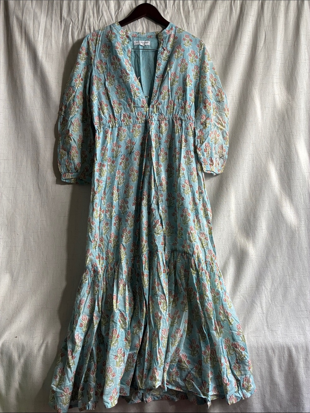 Emerson Fry Aqua Floral Tiered Maxi Dress